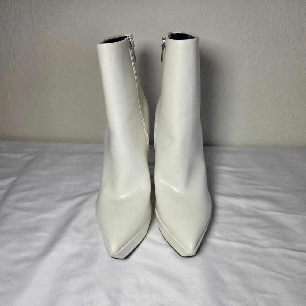 Nine West White Platform Ankle Boots Pointed Toe Stiletto Booties S1622 7M